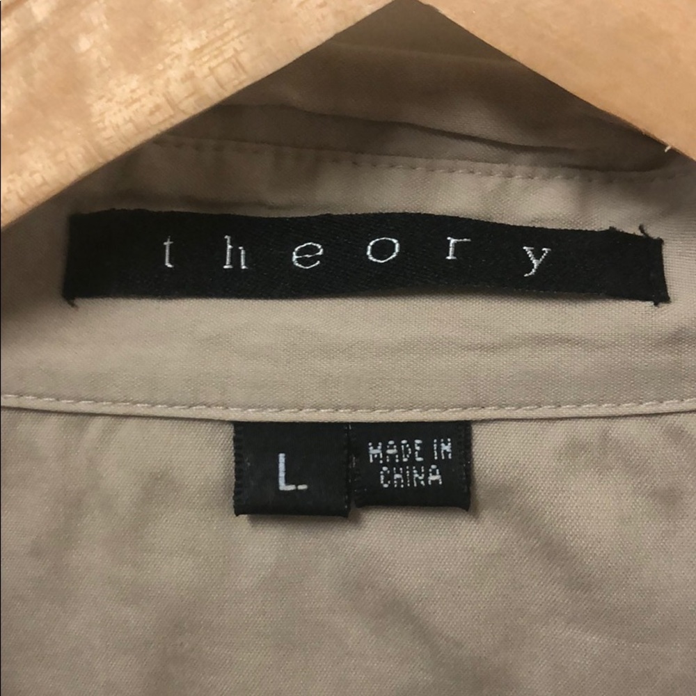 Theory Large Button Down In Tan With Pearl Snaps - image 4